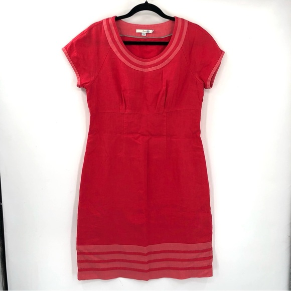 BODEN Carousel Shift Dress 100% Linen 8 WH353 Coral Pink Red Short Sleeve Women - Picture 2 of 9